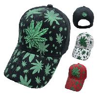 Embroidered Large Leaf/ Screen Printed Marijuana Hat